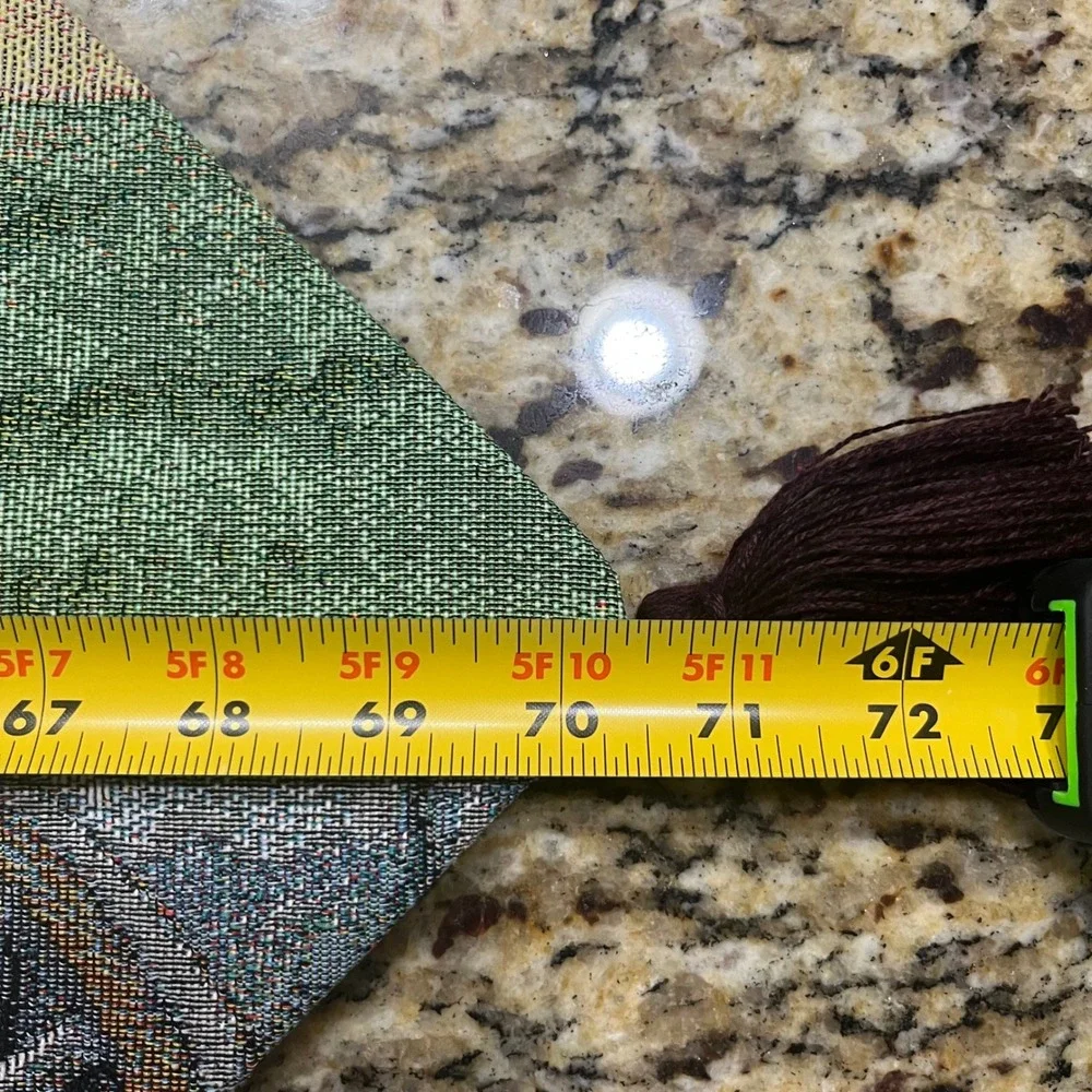 Vintage Autumn Harvest Woven Tapestry Table Runner Pumpkin Scarecrow Barn 71in